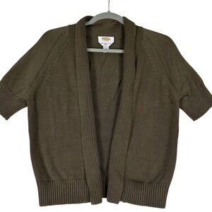 Talbots Petites Small Taupe Open Front Short Sleeve Cardigan 100% Cotton Sweater